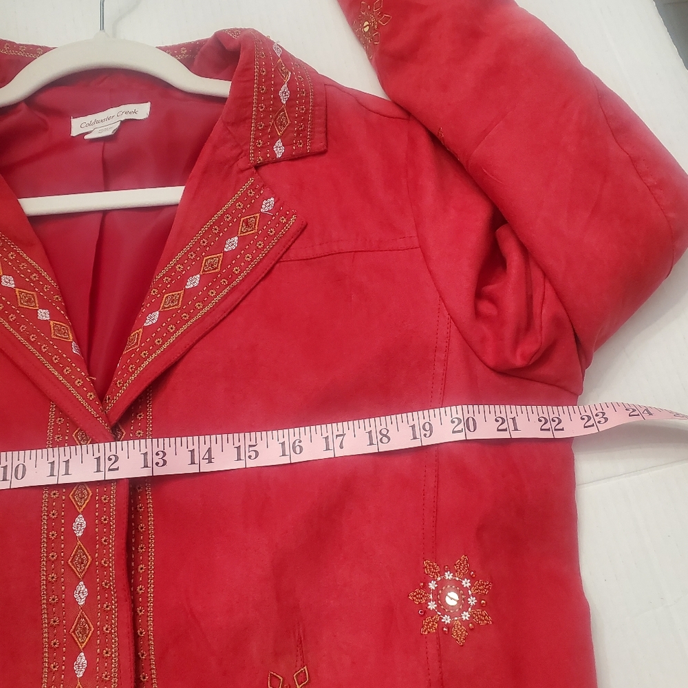 ColdWater Creek Red Faux Suede Embroidered Embellished Blazer  Sz14 Chic Grandma - Picture 12 of 16